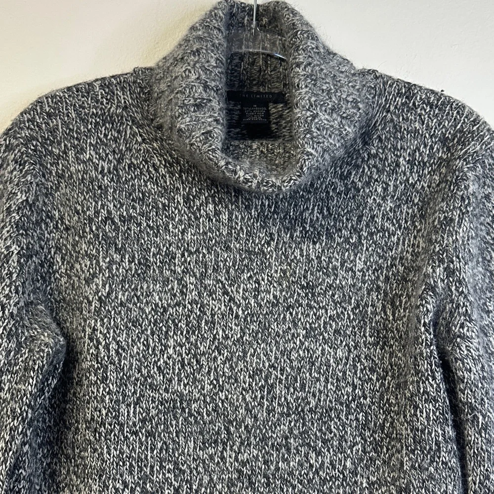 The Limited Lambswool Angora Blend Charcoal Gray Marbled Turtleneck Sweater M - Picture 3 of 4